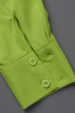 Fluorescent Green Casual Solid Bandage Patchwork Buckle Turndown Collar Shirt Dress Dresses
