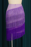 Фиолетовая модная повседневная лоскутная юбка с высокой талией и кисточками