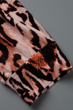 Orange Casual Print Leopard Frenulum V-Ausschnitt Gerade Kleider in Übergröße