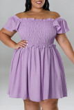 Pink Casual Sweet Solid Patchwork Fold Off the Shoulder A Line Plus Size Dresses