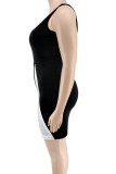 Black Casual Solid Patchwork Hot Drill O Neck Vest Dress Plus Size Dresses