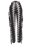 Черные модные прямые брюки с кисточками и высокой талией, прямые брюки с полным принтом