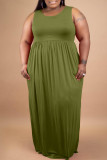 Army Green Fashion Casual Solid Basic O Neck Vest Dress
