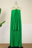Green Sexy Casual Solid Patchwork Backless Spaghetti Strap Pleated Dresses