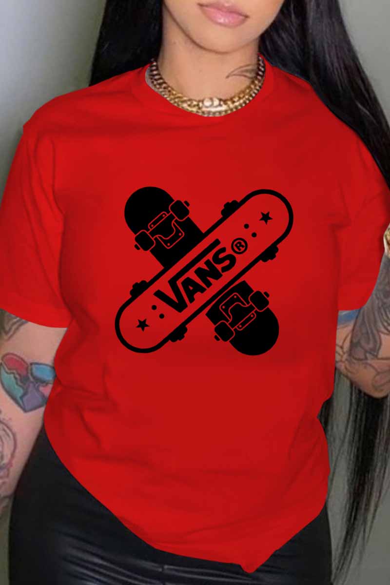 

Red Fashion Casual Print Letter O Neck T-Shirts