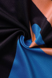 Vestidos de colete azul sexy com estampa de retalhos decote em U