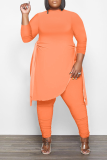Orange Casual Solid Patchwork Half A Rollkragenpullover Plus Size Two Pieces