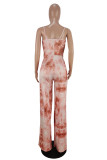 Multicolor Sexy Casual Print Tie Dye Backless Spaghetti Strap Regular Jumpsuits