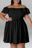 Apricot Casual Sweet Solid Patchwork Fold Off the Shoulder A Line Plus Size Dresses