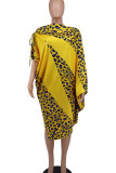 Robes de robe irrégulière à col oblique asymétrique à imprimé décontracté jaune