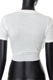 ホワイトファッションカジュアルプリントタッセル包帯パッチワークTシャツ
