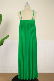 Vestidos plisados ​​con correa de espagueti sin espalda de patchwork sólido informal verde sexy