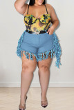 Baby Blue Casual Street Solid Tassel Patchwork Plus Size Jeans
