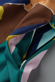 Цветной повседневный принт в стиле пэчворк Пряжка с отложным воротником Прямые платья больших размеров
