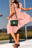 Rosa, modisch, lässig, plus Größe, solides Patchwork-Kleid mit O-Ausschnitt und kurzen Ärmeln
