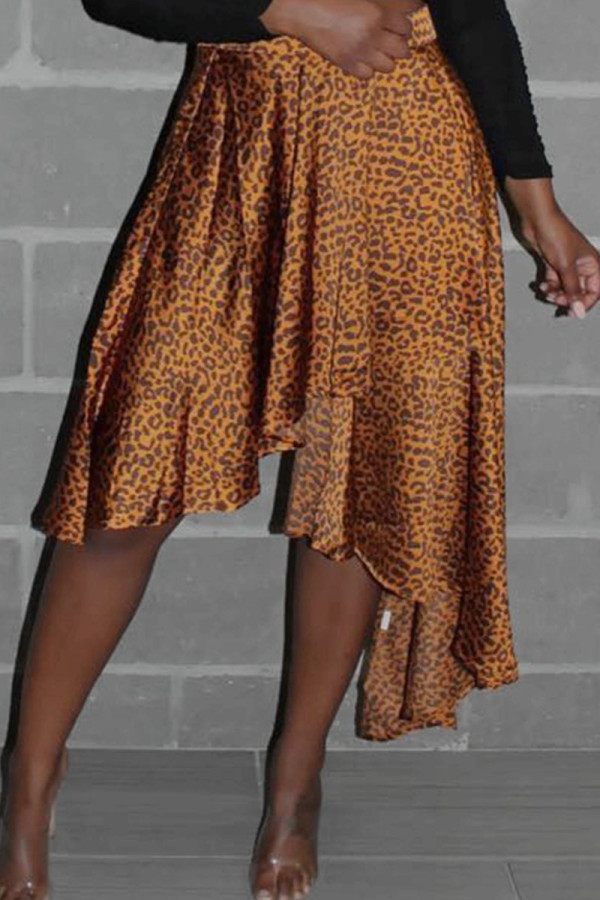 Guld Mode Casual Print Asymmetrisk Vanlig kjol med hög midja