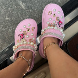 Zapatos cómodos redondos de patchwork ahuecados informales de moda rosa