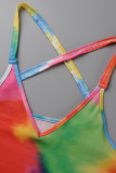 Цветная повседневная печать Tie Dye Patchwork Спагетти-бретелька без рукавов из двух частей