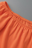 Oranje casual effen patchwork off-shoulder losse jumpsuits