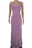 Vert Sexy Striped Print Bandage Patchwork Backless Spaghetti Strap One Step Jupe Robes