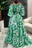 Groene Mode Casual Print Patchwork O-hals Plus Size Two Pieces