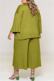 Grüne Mode Lässig Solide Patchwork V-Ausschnitt Plus Größe Dreiteiliges Set