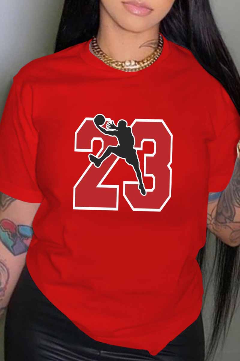

Red Fashion Casual Print Patchwork O Neck T-Shirts