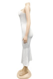 Weiße Mode Sexy Solide Ausgehöhltes Backless Schlitz One Shoulder Abendkleid