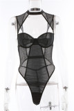 Black Fashion Sexy Patchwork Solid Hollowed Out See-through Backless Lingerie