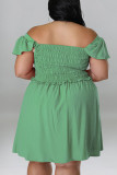 Verde casual dolce patchwork solido piega fuori dalla spalla una linea plus size abiti