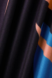 Синее сексуальное платье с принтом в стиле пэчворк и U-образным вырезом Платья