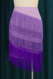 Jupe taille haute régulière à pompon patchwork décontracté mode violet