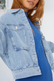 Babyblauw mode casual effen patchwork vest turndown kraag lange mouw normaal spijkerjack