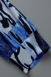 Robes de grande taille colorées bleues à imprimé décontracté léopard Frenulum col en V droites