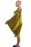 Robes de robe irrégulière à col oblique asymétrique à imprimé décontracté jaune