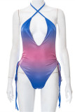 Blauwe Mode Sexy Geleidelijke Verandering Print Bandage Backless Swimwears (Zonder Paddings)