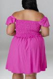 Púrpura claro casual dulce sólido patchwork doblar el hombro una línea vestidos de talla grande