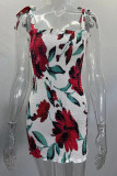 Vestidos de falda de tubo de correa de espagueti de patchwork de vendaje de estampado sexy rojo blanco