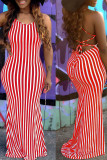 Vert Sexy Striped Print Bandage Patchwork Backless Spaghetti Strap One Step Jupe Robes