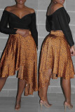 Guld Mode Casual Print Asymmetrisk Vanlig kjol med hög midja