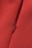 Rode sexy effen patchwork avondjurk met v-hals Grote maten jurken