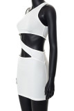 Witte mode Sexy effen uitgeholde rugloze mouwloze jurkjurken met één schouder