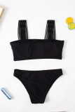 Black Fashion Sexy Solid Patchwork See-through Backless Swimwears Ensemble de trois pièces (avec rembourrages)