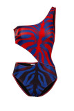 Красно-синий модный сексуальный принт с открытой спиной и открытой спиной (с прокладками)