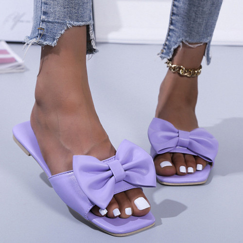 Viola moda casual patchwork tinta unita con scarpe comode quadrate con fiocco