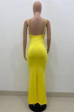 黄色のファッションセクシーなソリッドバックレススパゲッティストラップロングドレスドレス