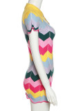 Цветная мода Сладкие лоскутные платья с отложным воротником и юбкой-карандашом