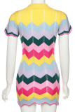 Robes de jupe crayon à col rabattu en patchwork de couleur à la mode