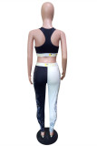 Black White Fashion Casual Sportswear Print Patchwork Vests Pants U Neck Sleeveless Two Pieces