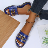 Zapatos cómodos redondos de patchwork casual de moda azul